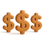 3D chibi clay-like style US dollar signs in cute pastel design with three symbols side by side